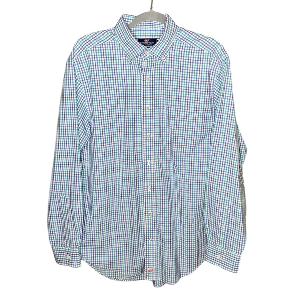 Vineyard Vines Men Classic Fit 100% Cotton Button Shirt Size M Blue/green